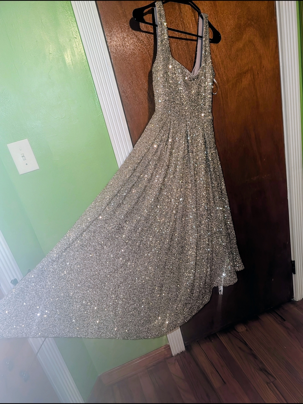 Champagne Sequin Square Neck A Line Midi Dress